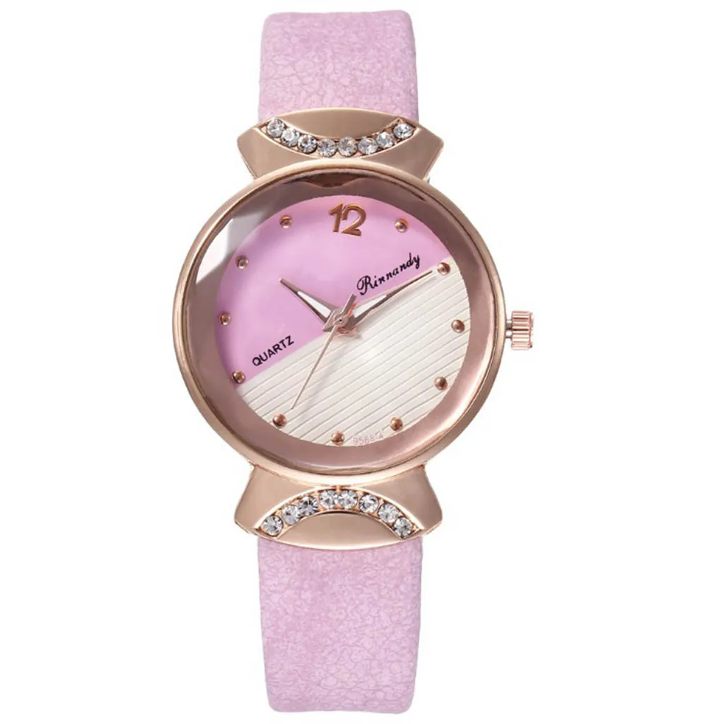 Повседневные модные женские часы из кожи с бриллиантами креативные двухцветные