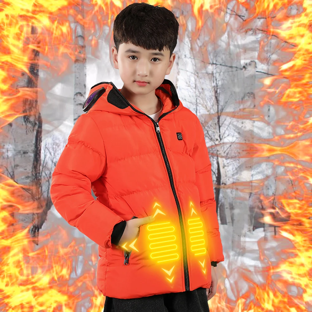 

Children's Lightweight Heating Jacket Solid Color Hooded Heating Jacket Warm Jacket for Outdoor Motor Fishing Hunting Camping