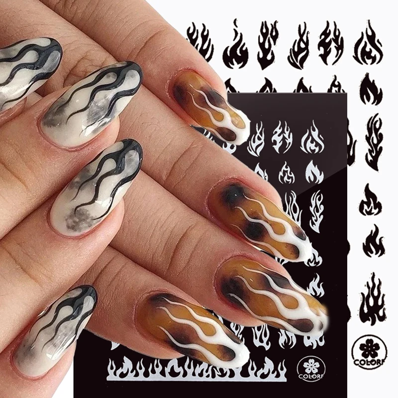 Огонь для ногтей Стикеры s самоклеющиеся слайдер белый черный серебристый цвет