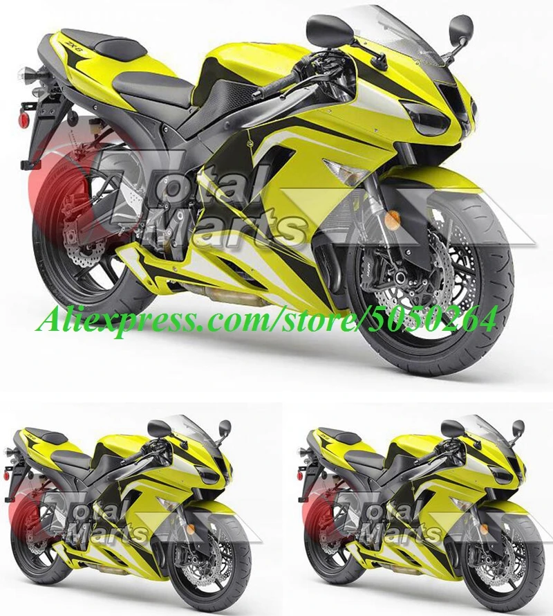 

4Gifts New ABS bike Fairings Kit Fit for kawasaki Ninja ZX6R 636 2007 2008 07 08 6R ZX-6R Bodywork set yelllow