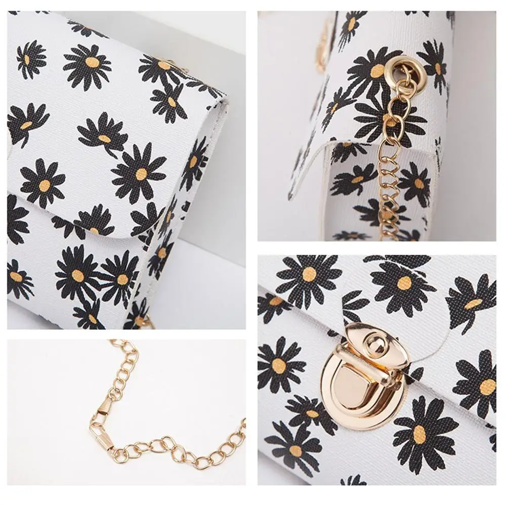 

Chic Daisy Print Crossbody Bag for Female Hasp Cover Crossbody Bag Small Handbag Phone Coin Bags