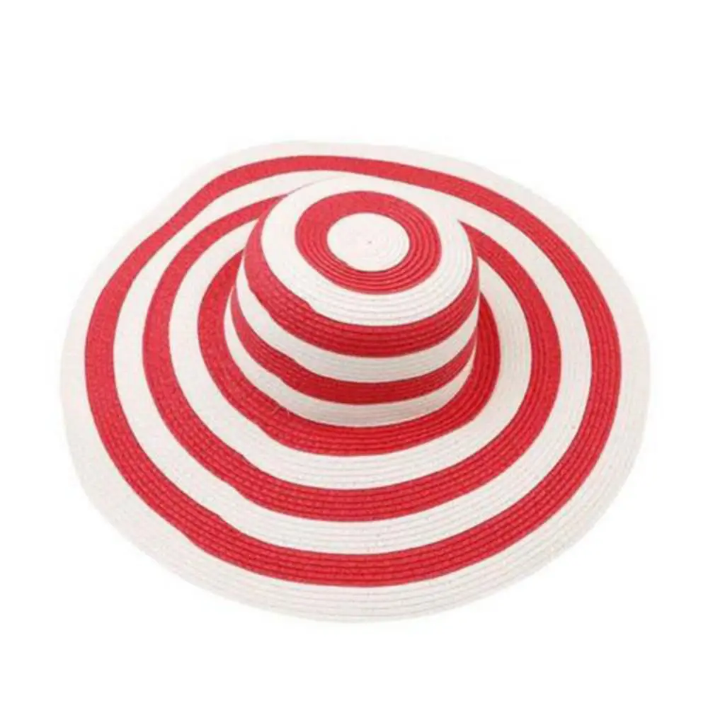

Hot Women's Straw Hats Girls Outdoor Women Fashion Stripe Wide Brim Floppy Straw Hat Foldable Summer Beach Sun Cap Beach Caps