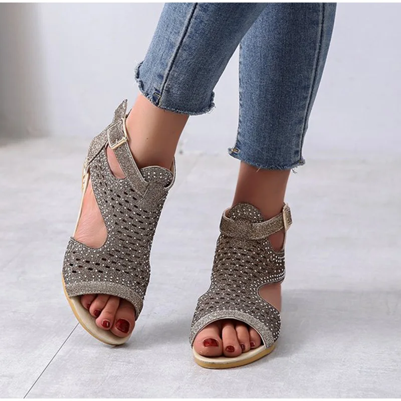 

Women Summer Flat Sandals Ladies Crystal Buckle Strap Peep Toe Sewing Female Casual Fahsion Sandalias Dropshipping