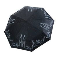 umbrellas black city printed manual three folding sunny and rainy umbrella diameter 97cm adult portable waterproof simple daily