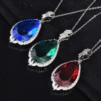 new luxury super large water drop pear shaped ful necklace imitating south africa emerald tanzanite sapphire pendant