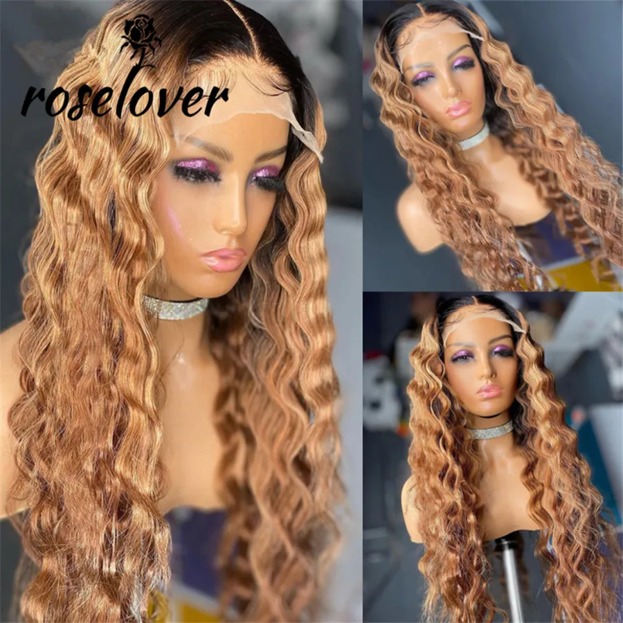 

Омбре медовый блонд глубокая волна кружево Передние человеческие волосы парики бразильские волосы Remy 180% Омбре для черных женщин предварит...