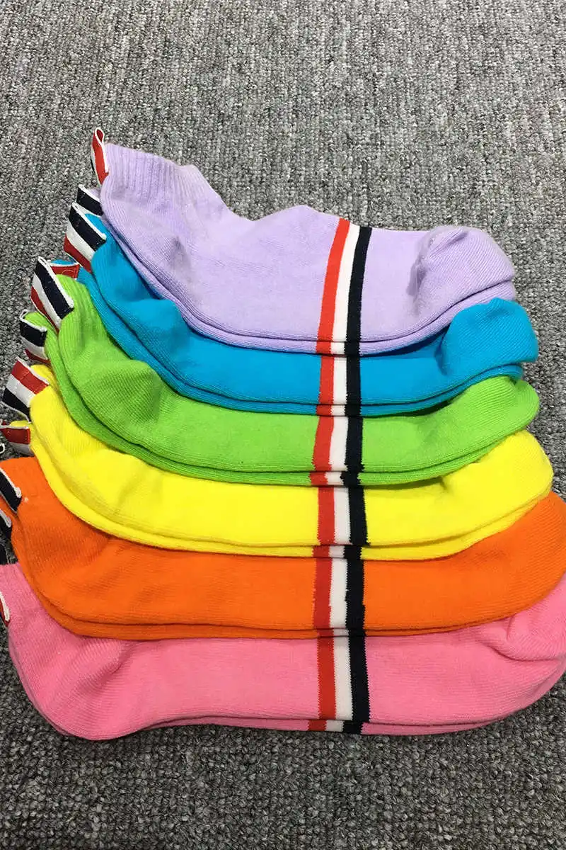 

2021 Fashion TB Brand Ankle Socks Men Women Cotton Striped No Show Casual Sports Crew Socks Ins Color 6 Pairs