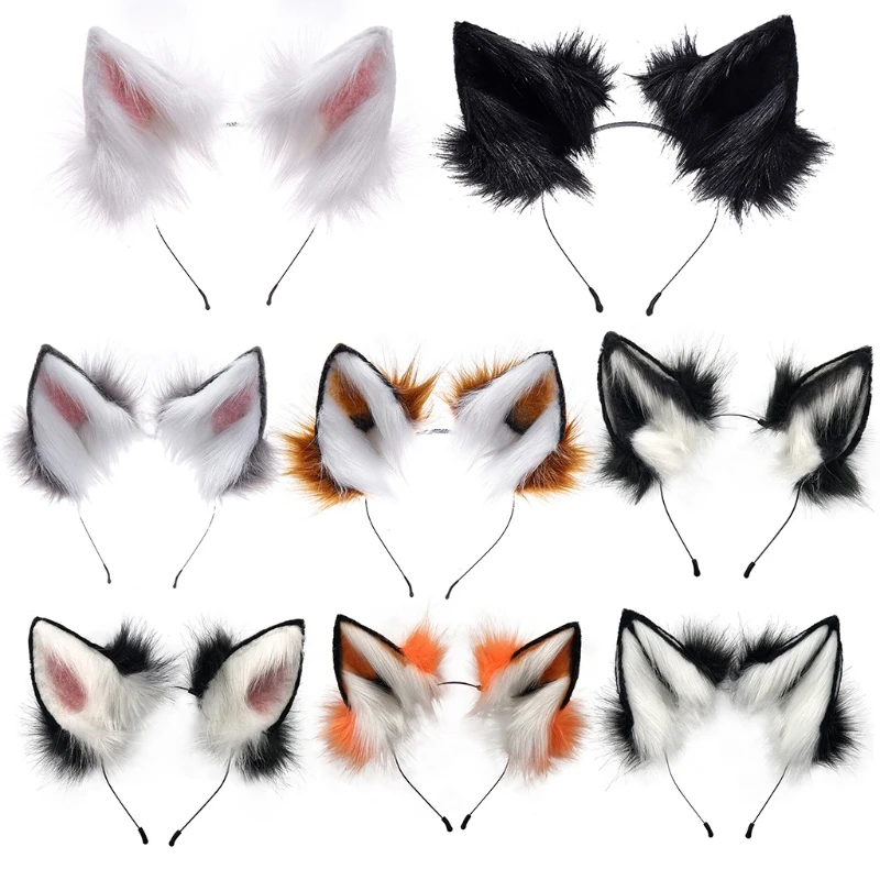 

Handmade Adjustable Furry Wolf Ears Headband Simulation Fluffy Plush Animal Hair Hoop Kawaii Anime Cosplay Headpiece