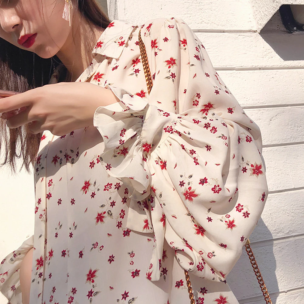 Осень 2019 Новое поступление женские модные повседневные шифоновые топы Цветочные