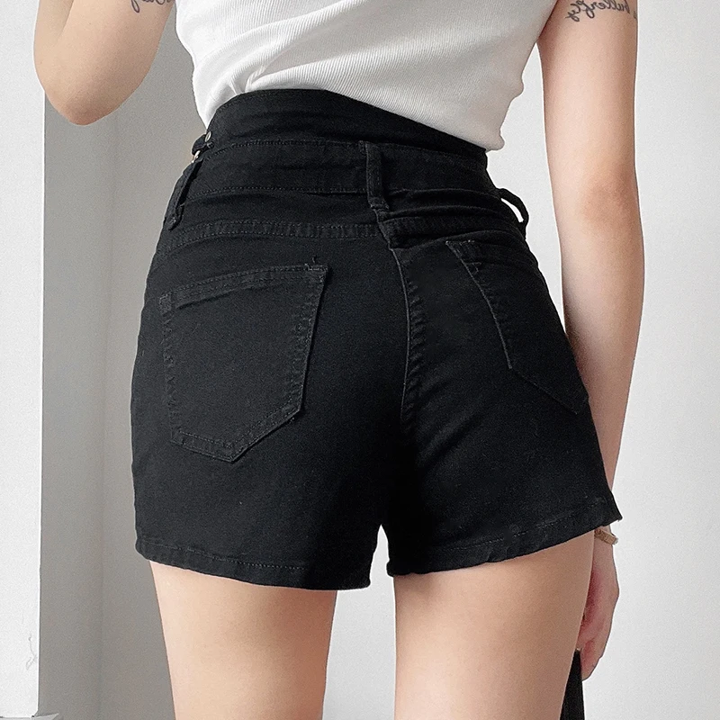 

HEYounGIRL Casual Black Fitness Denim Shorts Ladies Harajuku Punk High Waist Jeans Shorts Women Fashion Button Summer Cotton
