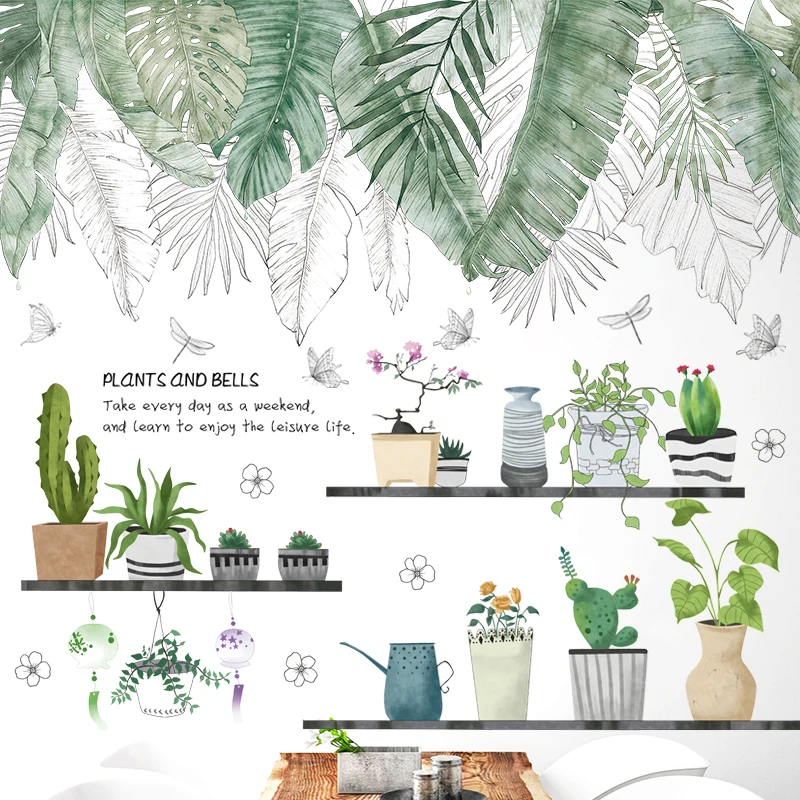 Настенные наклейки на тропические елки с зелеными листьями украшение для