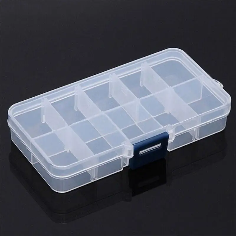 

10 Grids Compartments Plastic Transparent Organizer Jewel Bead Case Cover Container Storage Box for Jewelry Pill