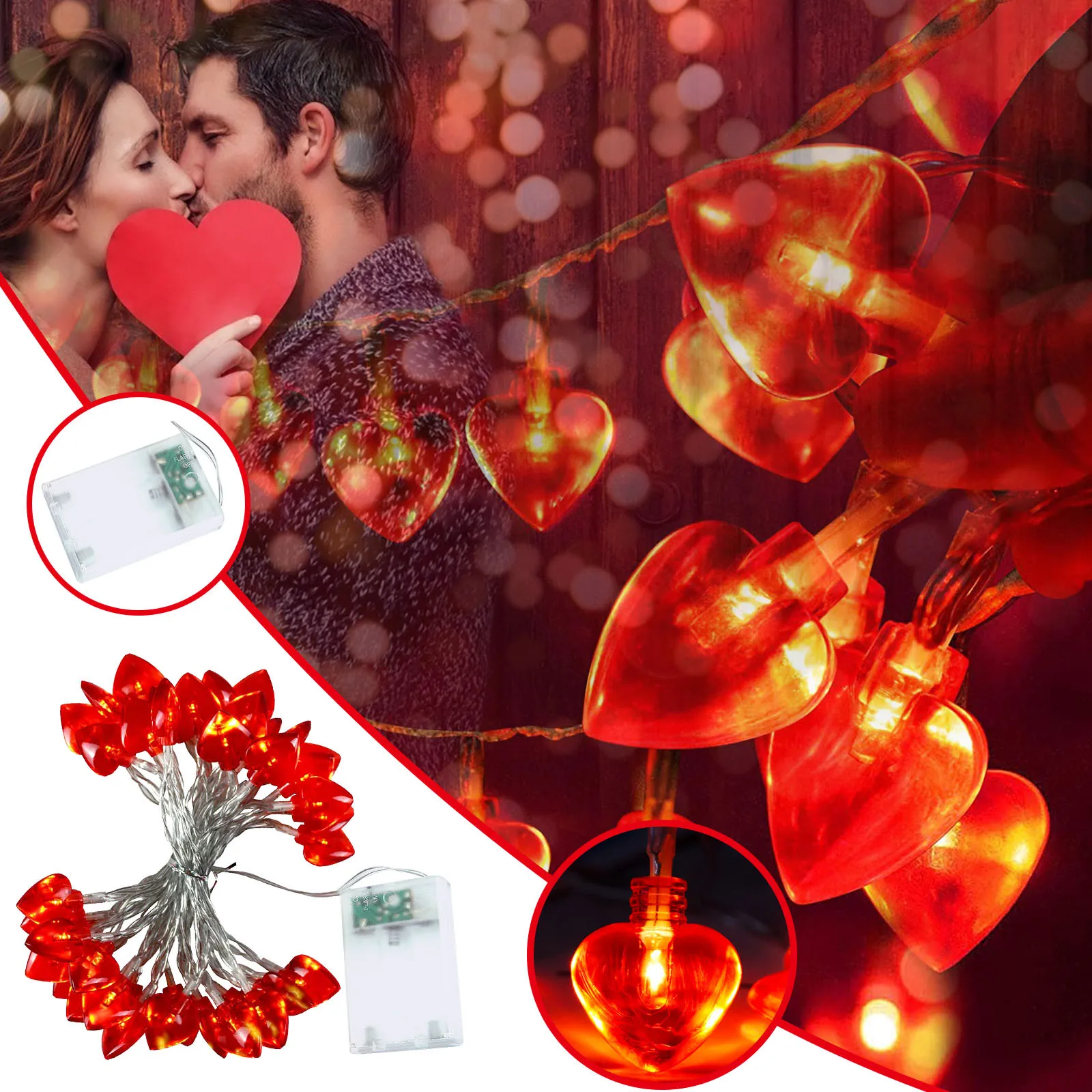 

Red Love Heart Lantern Valentine's Day Light String Small Lantern Love Lights Christmas Garland Lights Led Home Fairy Holiday