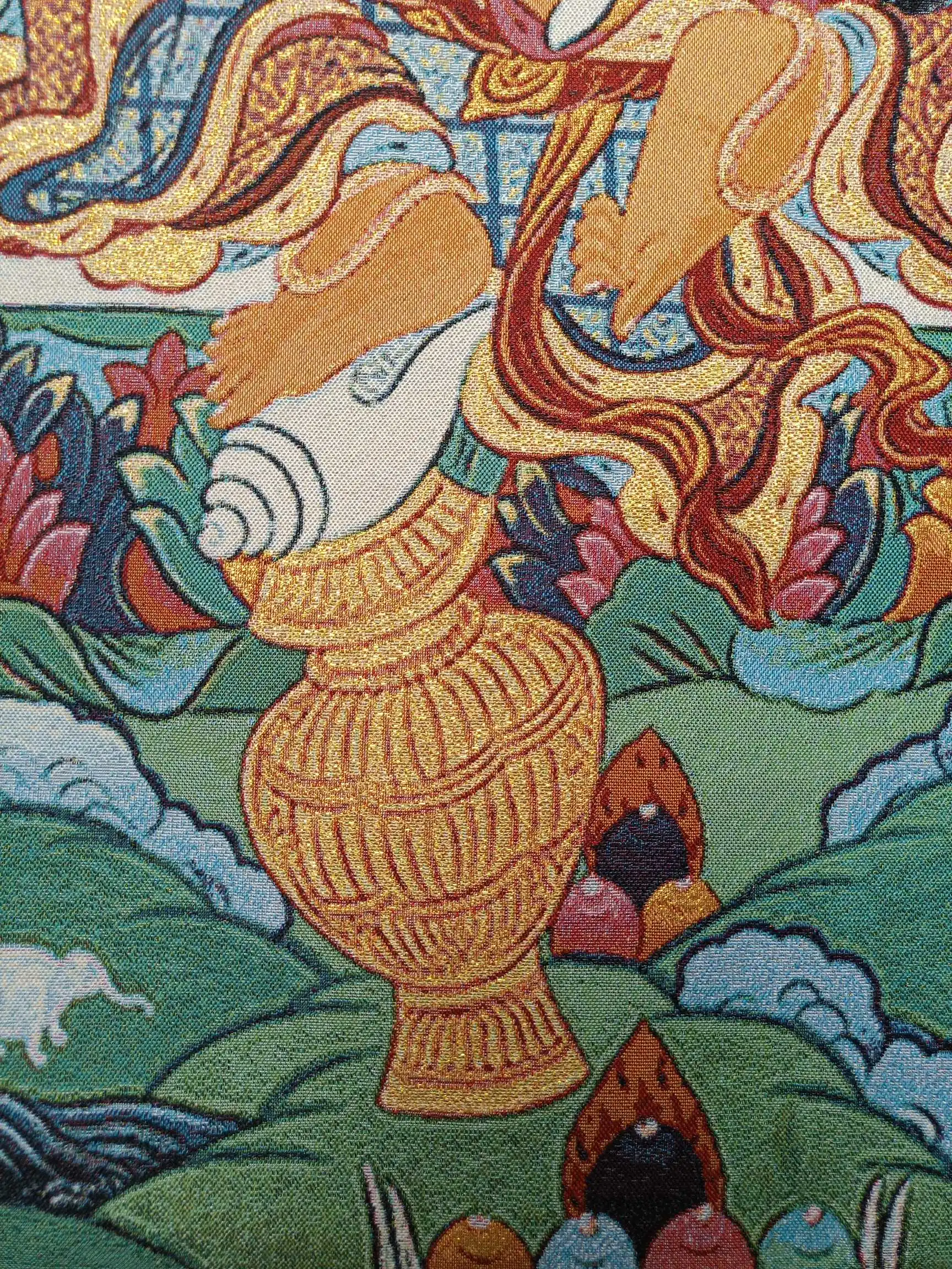 36 &quotтибетский с тканевым верхом вышитыми шелк Буддизм желтый Jambhala Tangka Фреска