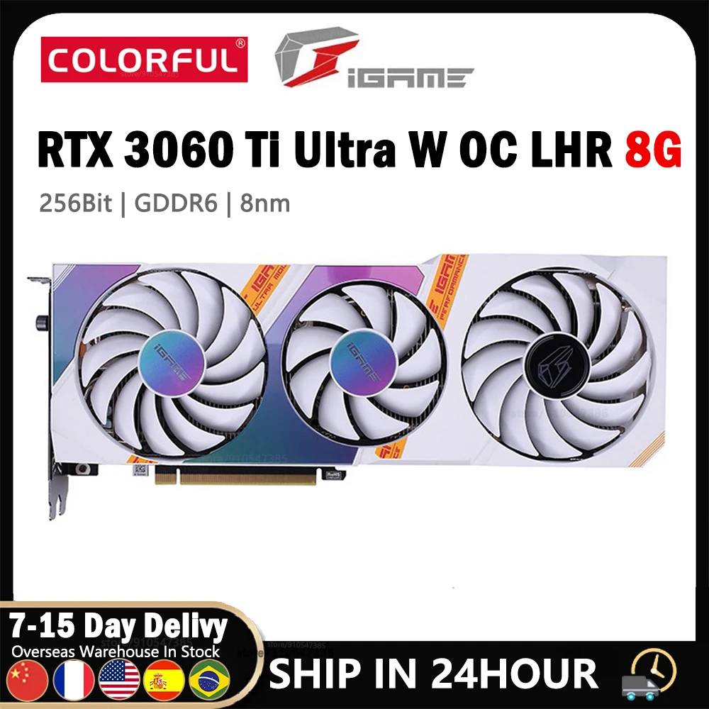 

Colorful GeForce iGame RTX 3060 Ti Ultra W OC LHR 8G 3 Fan Graphics Card 8nm 1770Mhz 256Bit GDDR6 3DP+HDMI Gaming PC Video Card