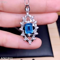 kjjeaxcmy fine jewelry natural blue topaz 925 sterling silver women pendant necklace chain support test trendy