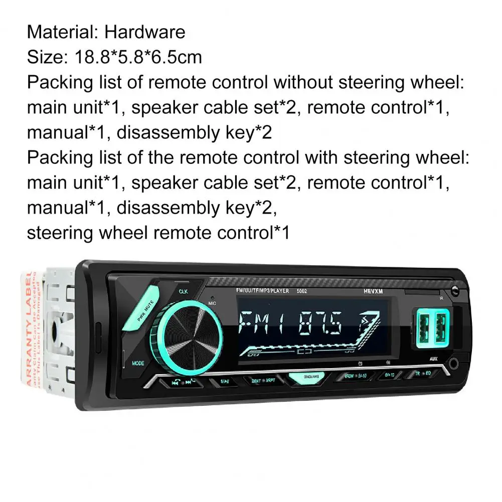

5002 Car MP3 Player Bluetooth APP Control Black Dual USB Quick Charging Colorful Lights Player for Vehicles Car Accessories