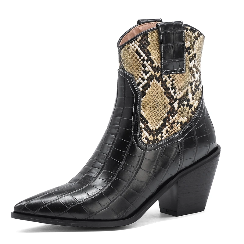 

Brand Fashion Embossed Microfiber Leather Women's Ankle Boots Pointed Toe Western Cowboy Boots Women Wedges warm Bootsc