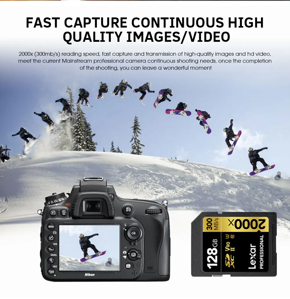 Карта SD Lexar 2000X с U3 Flash класс 10 32 ГБ 64 128 Профессиональная высокоскоростная память