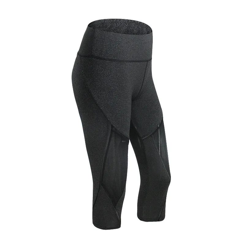 Summer Women Sport Leggings Cropped Yoga Pant Elastic Mesh Capris Quick Dry Running Crop Trousers Female Gym Pant Fitness Tights - Цвет: 88124-YYFS Dark Gray