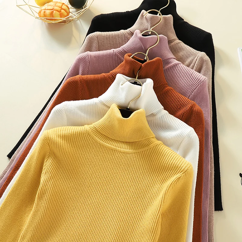 Autumn Winter Women Turtleneck Knit Sweater Long Sleeve Pullover Jumper Turtle Neck High collar | Женская одежда