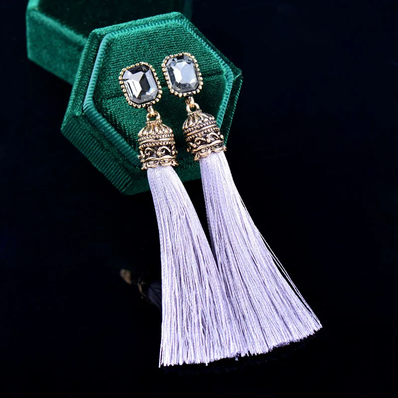 Женские серьги LEEKER 8 см с кисточками разных цветов квадратным кубическим