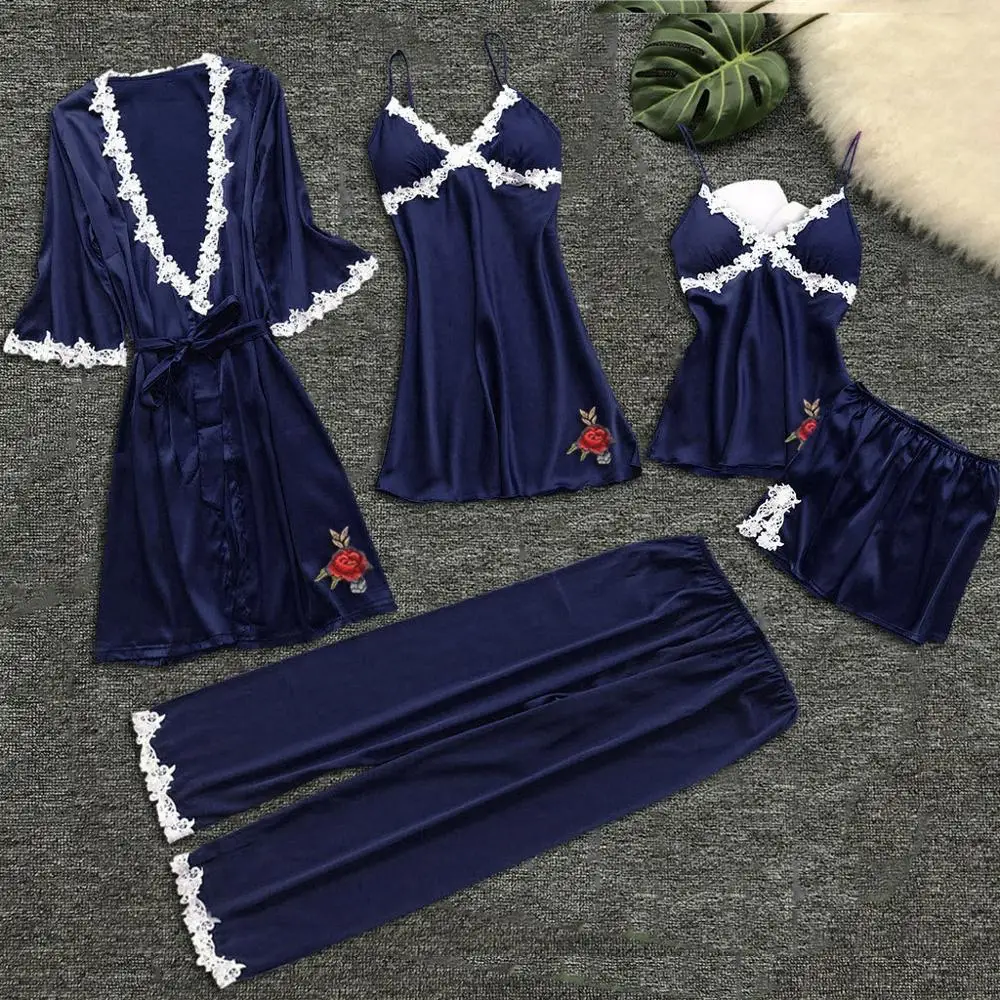 Женские пижамные комплекты с цветочным принтом ночная рубашка шелковая одежда