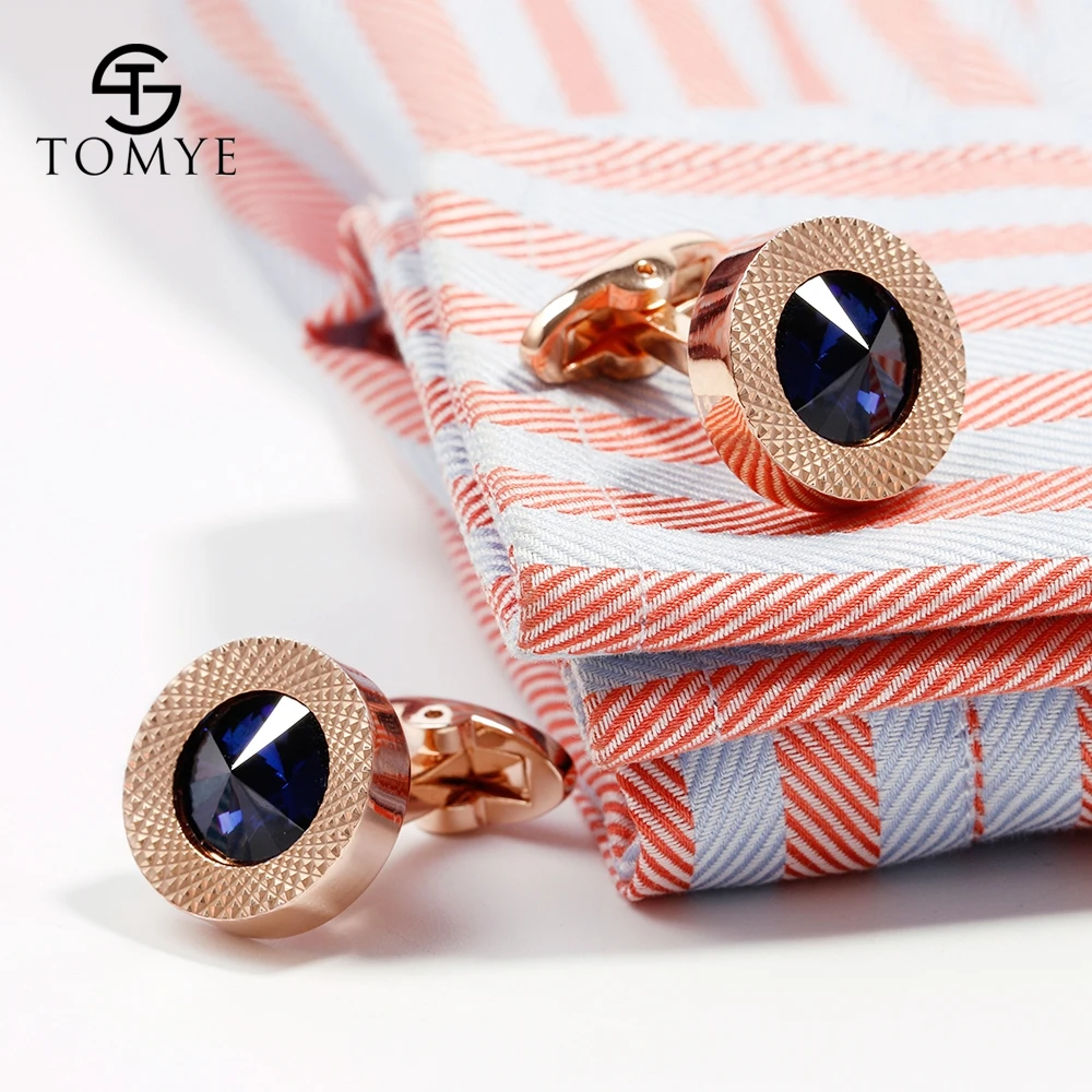 TOMYE роскошные запонки Серебряный цвет синий спутниковый камень высокое качество