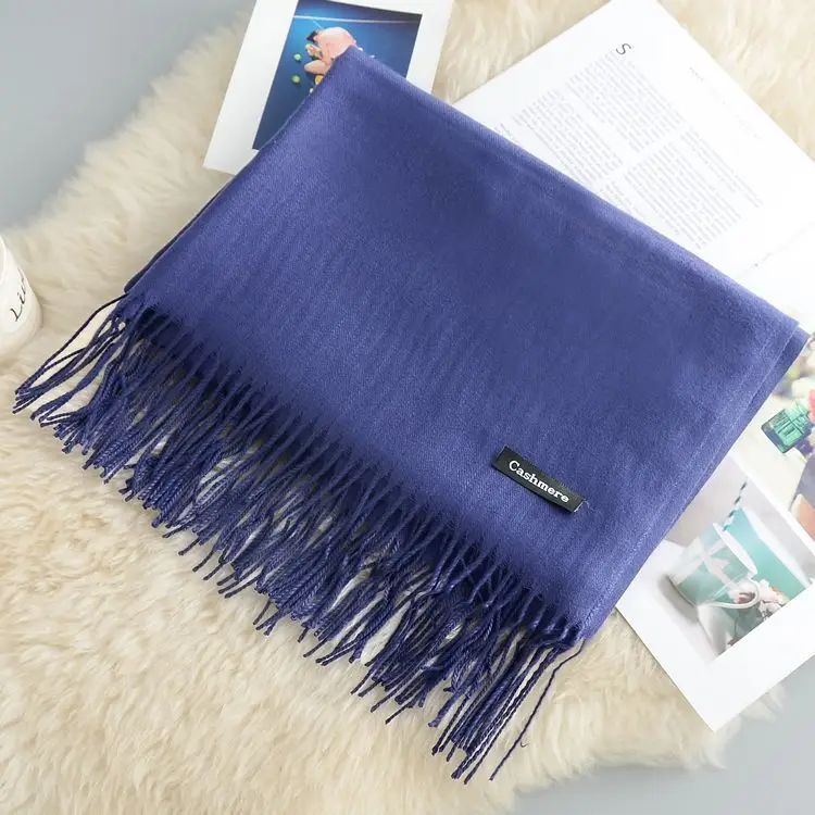 Кашемировый женский шарф новая теплая шаль Foulard Femme пашмины платок Шерстяной палантин голова шеи длинные зимние шарфы для женщин - Цвет: Navy Scarf