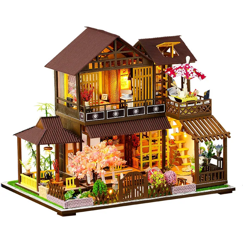 

Japanese Style Doll House 3D Wooden Handmade Miniature Wooden House Furniture Miniature Music Box Assembly Crafts Gift for Kids