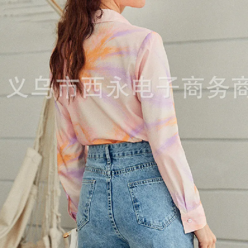 

Autumn 2020 Print Women Shirts Casual OL Single Breasted Shirts Elegant Long Sleeves Clothes