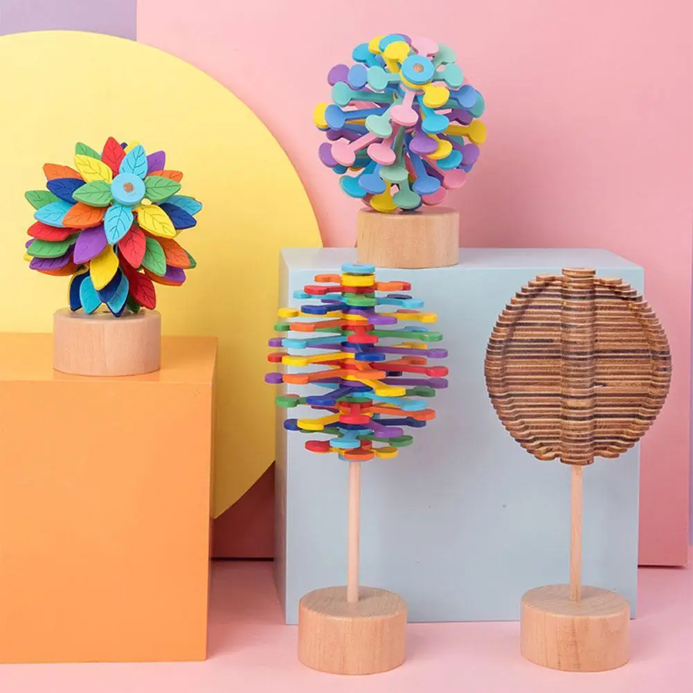 

Magic Stress Relief Toy Wood Leaves Lollipop Rotary Relief Toys For Adults Children Gift For Office Home Decoration Toy