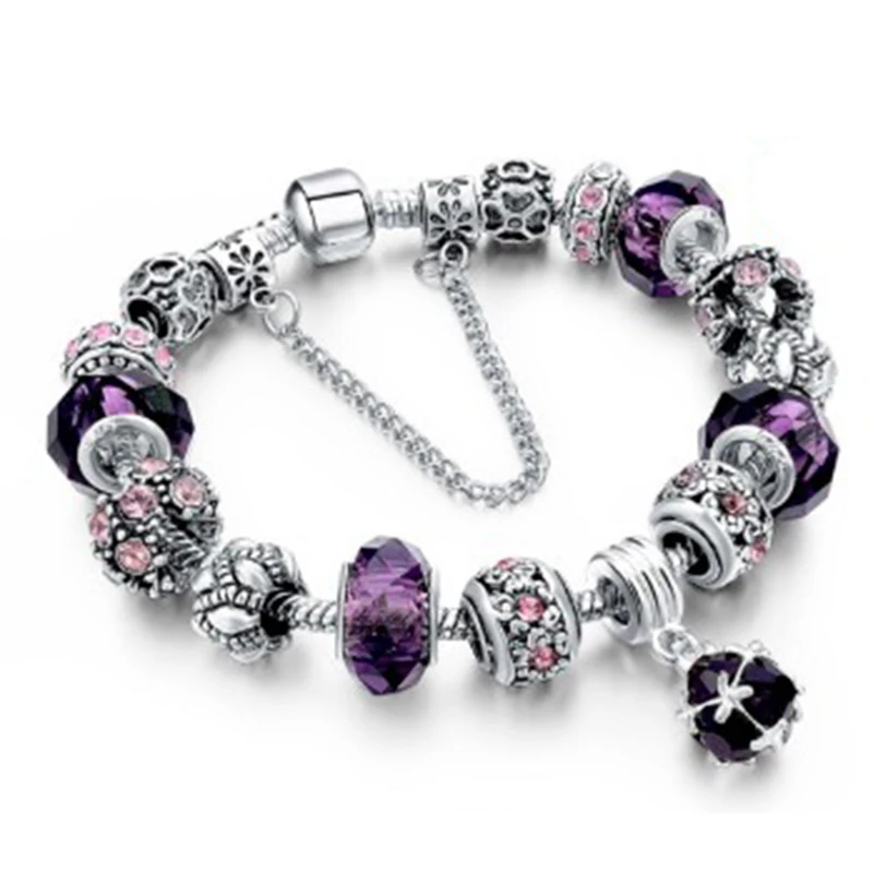 

NEW Purple Crystal Bead Bracelet European and American Fashion Panjia DIY Bracelet Brand Bracelet For Women Bangles Gifts