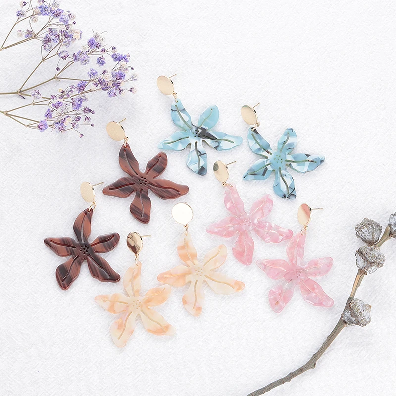 Красочные Висячие серьги с цветами для женщин акриловые ювелирные изделия в