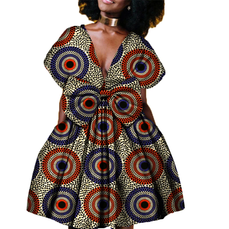 New Style Kente Wax African Kitenge Dress Designs, Women Ethnic Clothing African Dashiki Dress With Diy Belt Women Sexy Apparel