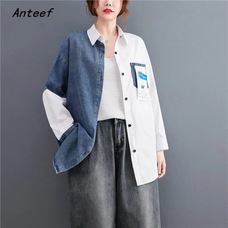 

Женские винтажные рубашки с длинным рукавом, повседневные свободные топы из хлопка и джинсовой ткани на весну и осень, 2021 блузки на пуговицах