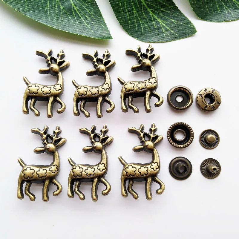 6 комплектов Пряжка из цинкового сплава с оленем пресс-шпилька для шитья кожи
