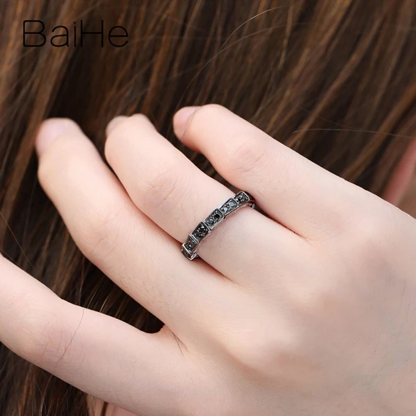 BAIHE Solid 14K белое золото+ черное золото Сертифицированный круглый вырез около 0.39ct натуральные черные Алмазы обручальные свадебные женские кольца мужское кольцо красивые и элегантные модные тонкие украшения в подарок паре кольцо