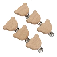chenkai 50pcs wooden bear pacifier clips nature diy organic eco friendly nature baby pacifier rattle teething grasping toy