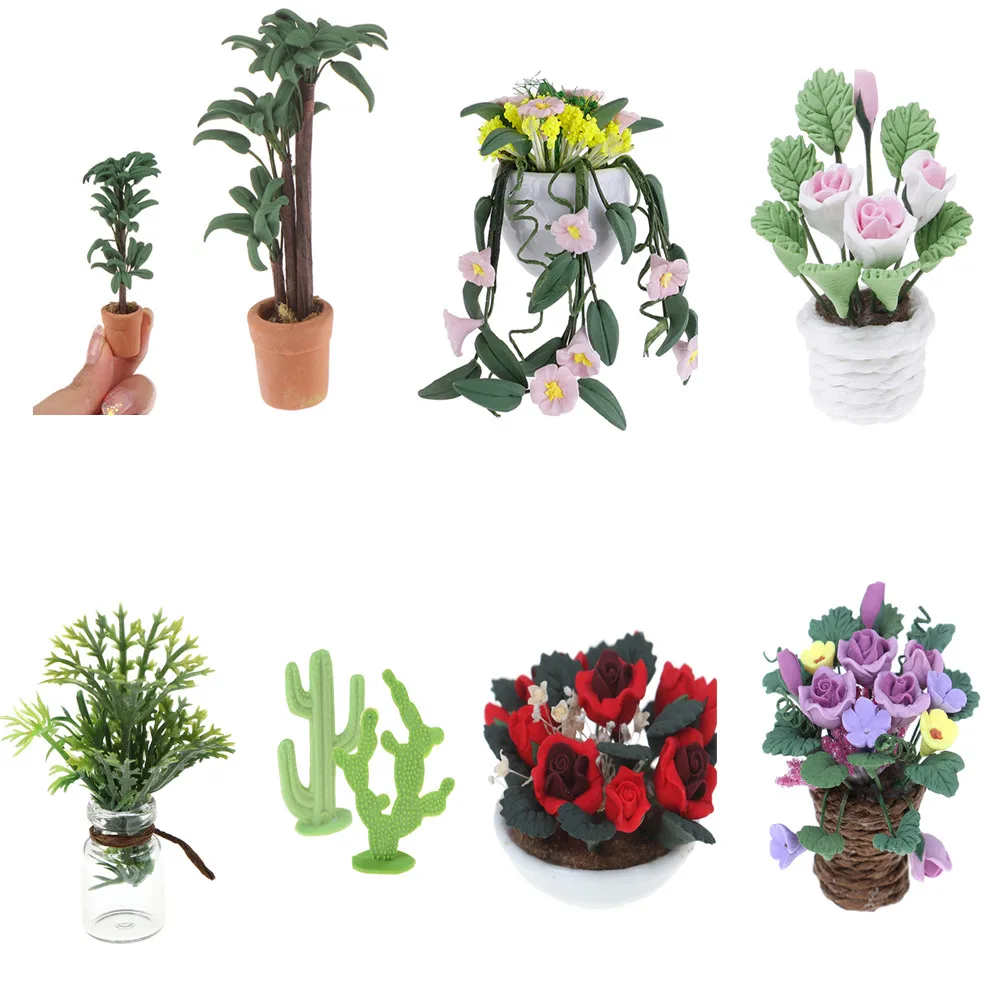 

1/12 Dollhouse Artificial Flower Miniature Simulation Mini Exquisite Green Plant Ornament DIY Doll House Accessories Kid Toy