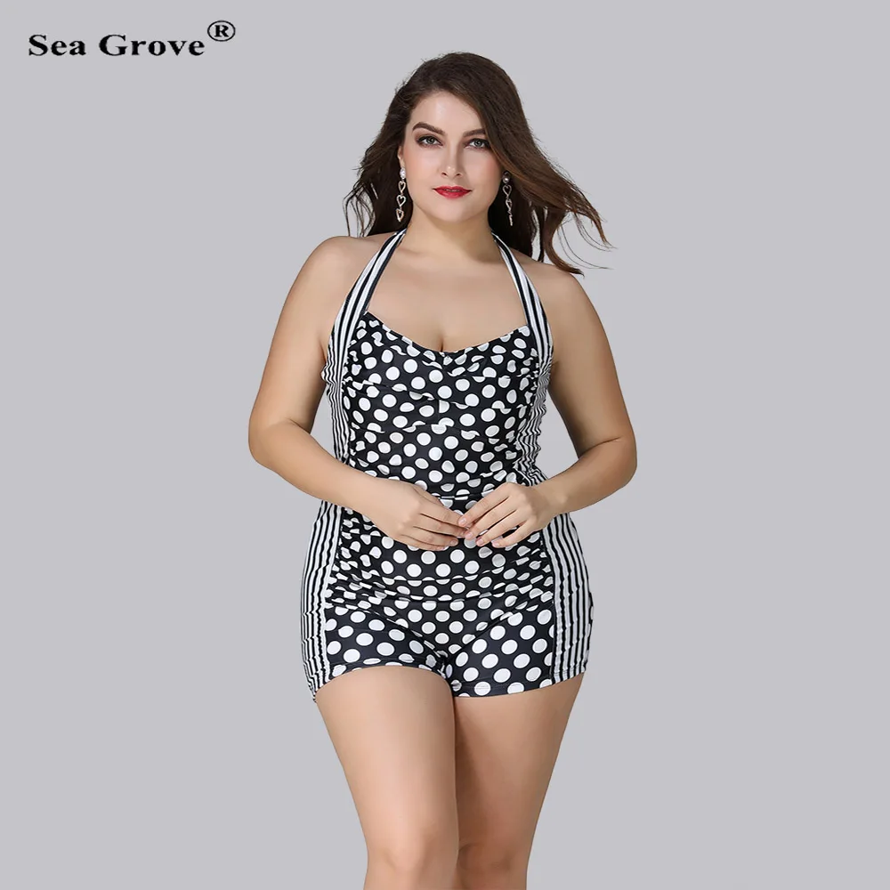 Купальник большого размера 2018 бикини плюс 3XL/4XL/5XL женский купальник слитный ретро