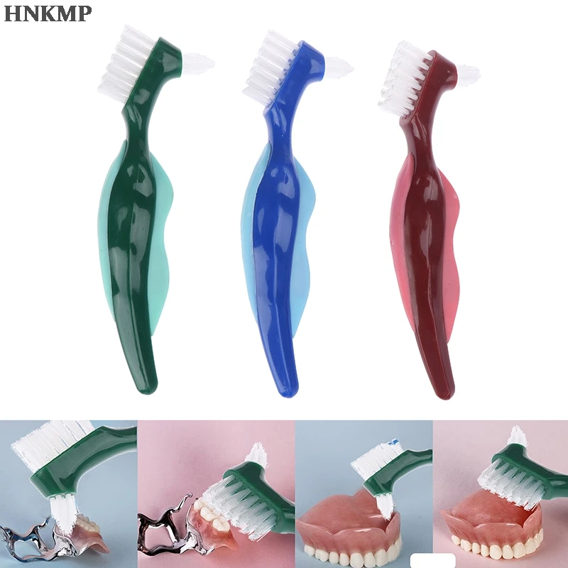 

Soft Rubber Non-grip Handle Double Sided Denture Cleaning Brush Multi-Layered Bristles False Teeth Brush Oral Care Tool