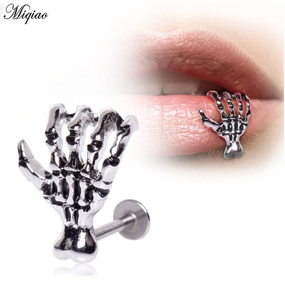 

Miqiao 1pc Fashion New Punk Skull Lip Piercing Jewelry Skeleton Labret Body Jewelry for Men and Women