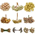 Золотой пластиковый мини искусственный цветок, тычинки, фрукты, вишневые ягоды, сделай сам, Рождественский свадебный венок, ремесло, искусственный цветок, украшение для дома