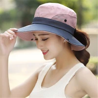 2019 summer ponytail hat for women uv upf wide brim breathable sun hat outdoor hiking fishing bucket waterproof boonie hat