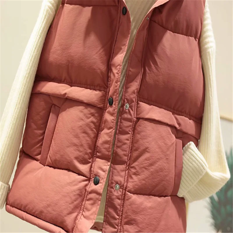 

2021 Women Sleeveless Vest Winter Warm Plus Size 2XL Down Cotton Padded Jacket Female Veats Mandarin Collar Sleeveless Waistcoat