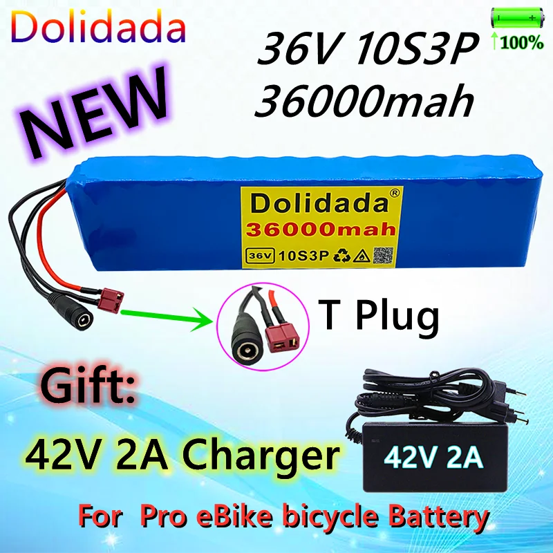 

New 36V36Ah 600W 10s3p lithium battery pack 20A BMS is suitable for xiaomijia m365 Pro eBike bicycle scooter t plug Gift charger