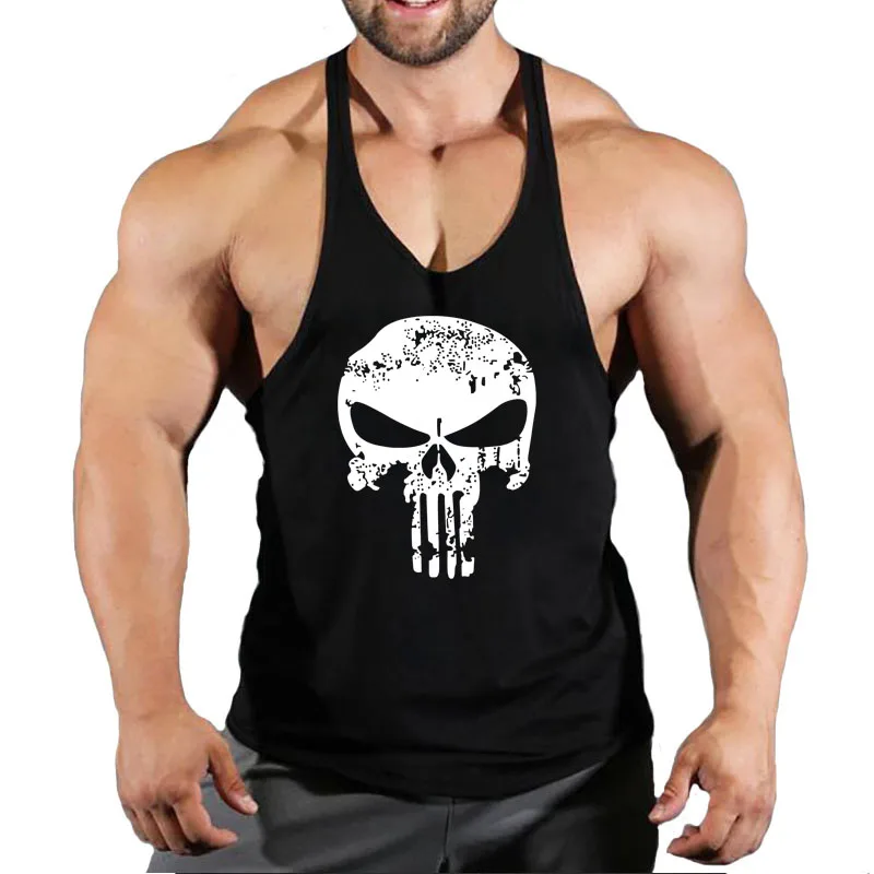 Skull Strong Print Clothing Bodybuilding Cotton Gym Tank Tops Men Sleeveless Undershirt Fitness Stringer Muscle Workout Vest