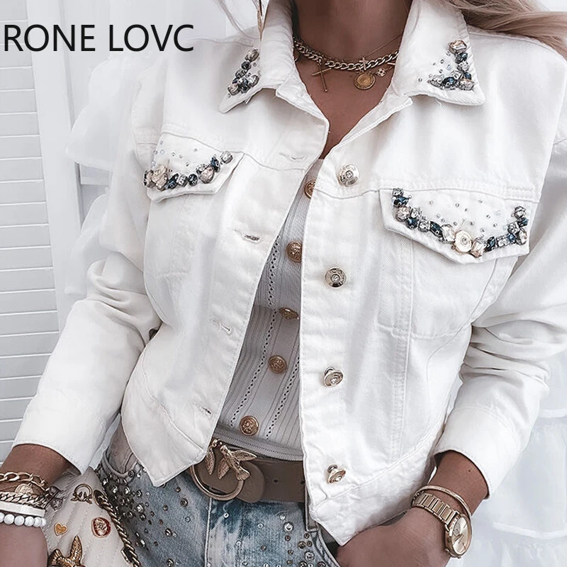 

Women Chic Asymmetrical Diamonds Long Sleeves Short Denim Jacket Tops
