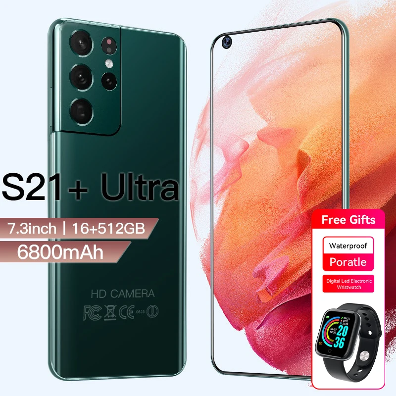 

New Smartphone Gaxlay S21+Ultra 7.3inch 6800mAh 5G Unlock Global Version Android10 24MP+48MP16GB+512GB Cell phone Mobile Phones